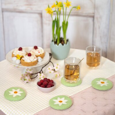 Sjaal met Verhaal Filz-Untersetzer 10 cm Margrietjes green (Set of 4)