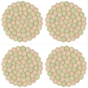 Sjaal met Verhaal Filz-Untersetzer 10 cm rond Bolletjes pink/green  (Set of 4)