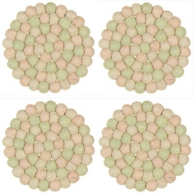 Sjaal met Verhaal Felt coaster 10 cm rond Bolletjes pink/green  (Set of 4)