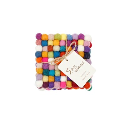 Sjaal met Verhaal Felt coaster 10 cm square Bolletjes multicolour  (Set of 4)