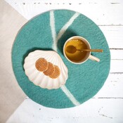 Sjaal met Verhaal Felt Coaster 35 cm Sealife Marble aquablauw