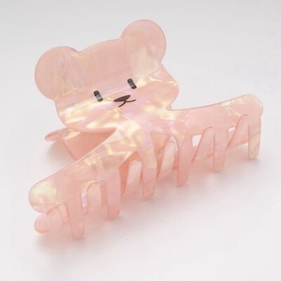 Red Cuckoo Hair Claw Clip Bear Face pink