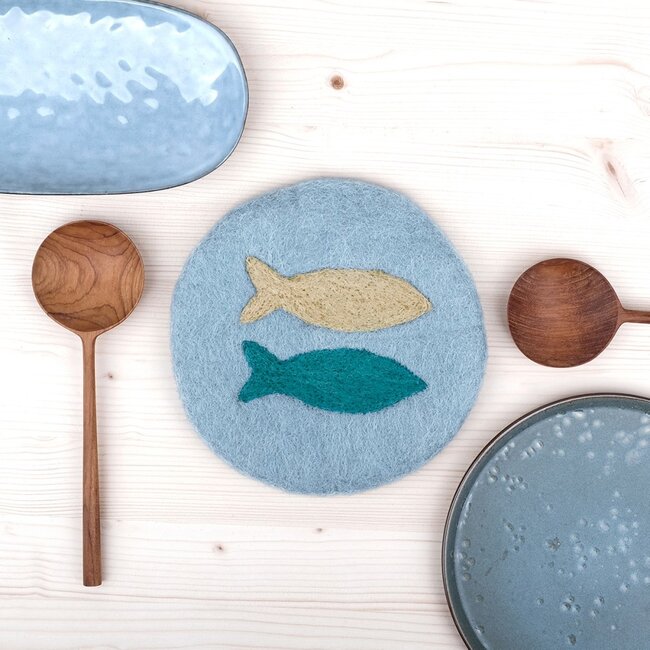 Felt Coaster 20 cm Beachlife 2 Vissen sky