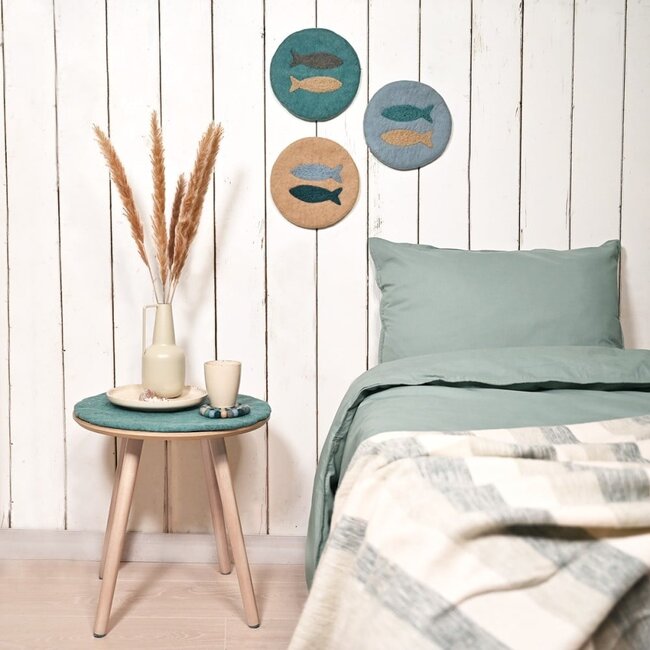 Felt Coaster 20 cm Beachlife 2 Vissen aquablauw