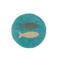 Sjaal met Verhaal Felt Coaster 20 cm Beachlife 2 Vissen aquablauw