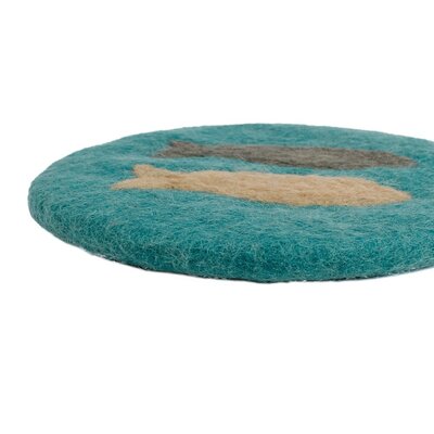 Sjaal met Verhaal Felt Coaster 20 cm Beachlife 2 Vissen aquablauw