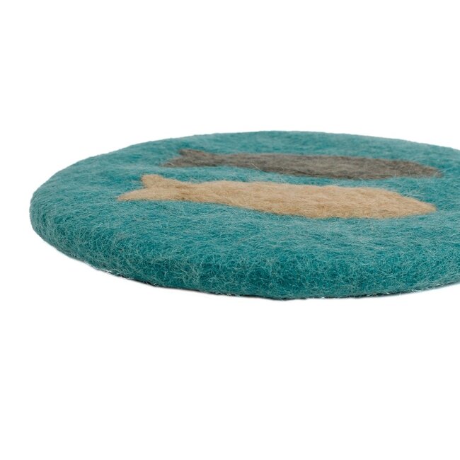 Felt Coaster 20 cm Beachlife 2 Vissen aquablauw