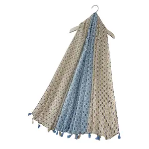 M&K Collection Scarve Intricate Two tone Tassel blue/beige