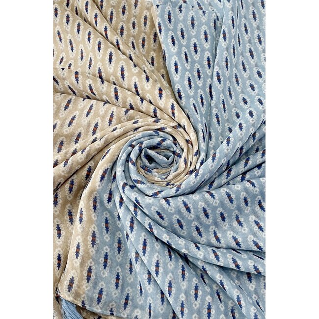 Scarve Intricate Two tone Tassel blue/beige