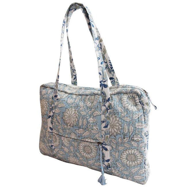 Canvas Tote Bag with Zip Blue Floral