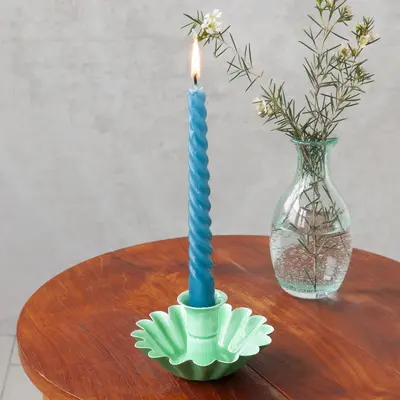 Rex London Candleholder Cupped Flower Enamel green