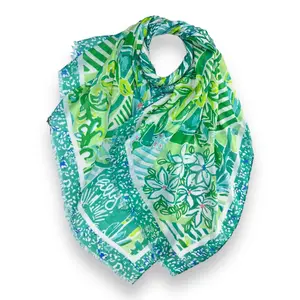 M&K Collection Scarf Mosaic Fringes green