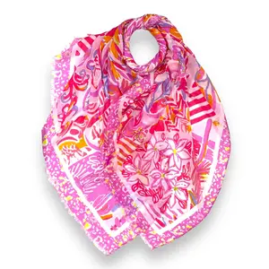 M&K Collection Scarf Mosaic Fringes pink
