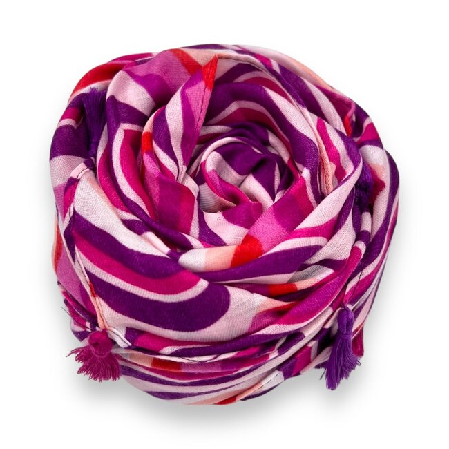 Scarf Retro Swirl Tassel pink