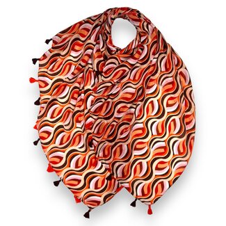 M&K Collection Scarf Retro Swirl Tassel orange