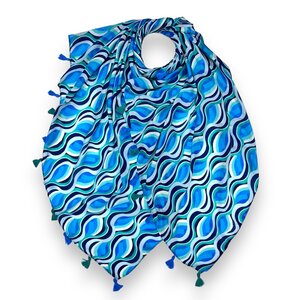 M&K Collection Scarf Retro Swirl Tassel blue
