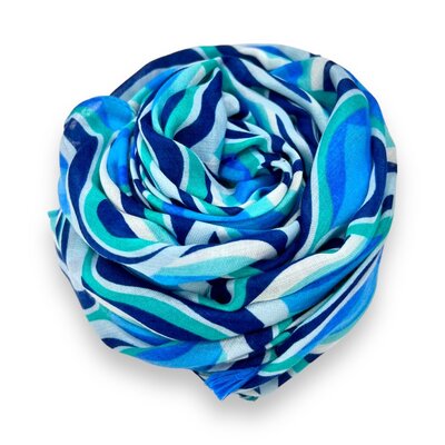 M&K Collection Schal Retro Swirl Tassel blue