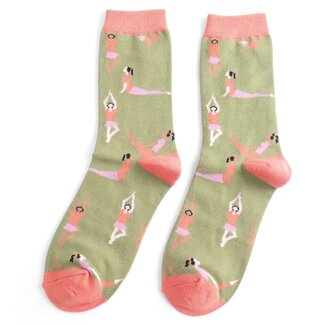 Miss Sparrow Socks Bamboo Yoga Poses Olive