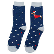 Miss Sparrow Socks Bamboo Festive Sausage Dogs navy