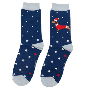 Miss Sparrow Socken Bamboo Festive Sausage Dogs navy