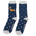 Miss Sparrow Mens Socks Bamboo Festive Sausage Dogs navy