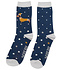 Miss Sparrow Mens Socks Bamboo Festive Sausage Dogs navy