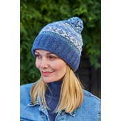 Pachamama Beanie Bobble Roll Back Fairisle denim