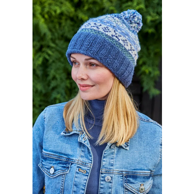 Pachamama Beanie Bobble Roll Back Fairisle denim