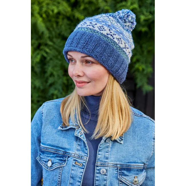 Beanie Bobble Roll Back Fairisle denim