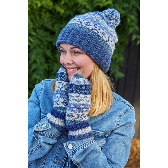 Beanie Bobble Roll Back Fairisle denim
