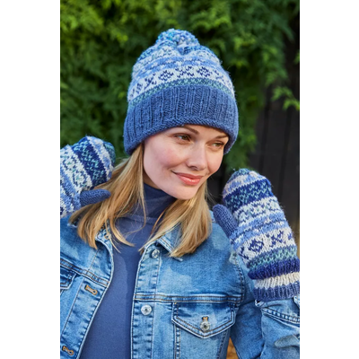 Pachamama Beanie Bobble Roll Back Fairisle denim