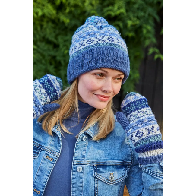 Beanie Bobble Roll Back Fairisle denim