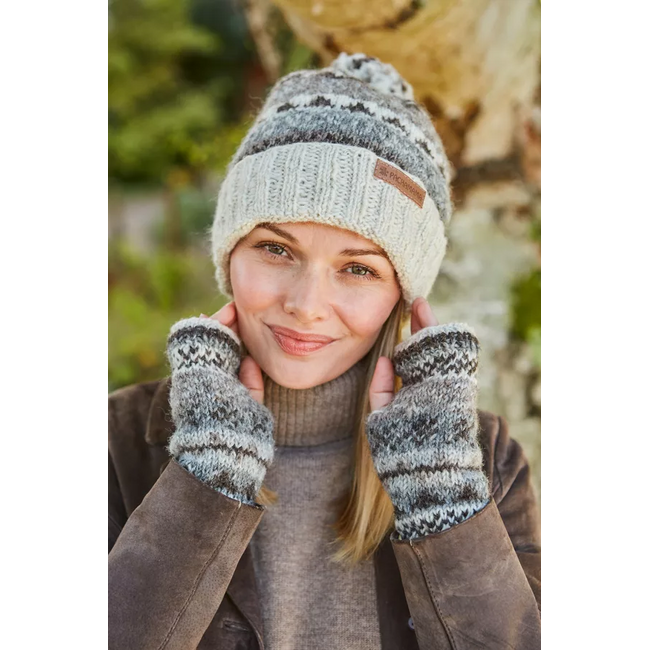Beanie Bobble Roll Back Fairisle natural
