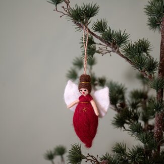 Sjaal met Verhaal Felt Christmas Hanger Engel Holly Berry rood