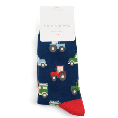 Miss Sparrow Mens Socks Bamboo On the farm navy