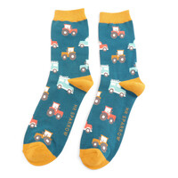 Miss Sparrow Mens Socks Bamboo On the farm teal