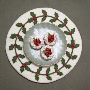 Sjaal met Verhaal Felt coaster 35 cm rond Holly Berry