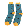 Miss Sparrow Mens Socks Bamboo Little Sausage Dogs teal