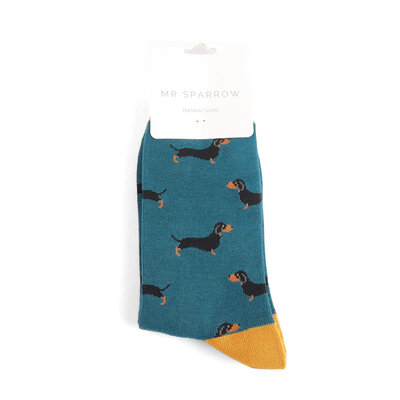 Miss Sparrow Männer-Socken Bamboo Little Sausage Dogs teal