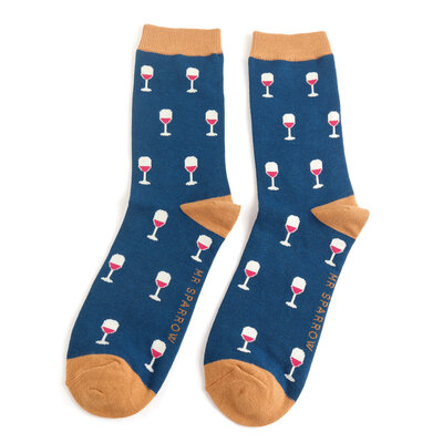 Miss Sparrow Männer-Socken Bamboo Wine Glass navy
