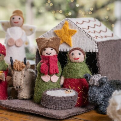 Sjaal met Verhaal Felt Nativity Scene rood/groen
