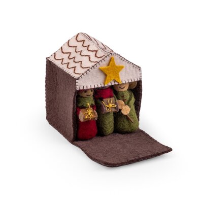 Sjaal met Verhaal Felt Nativity Scene rood/groen