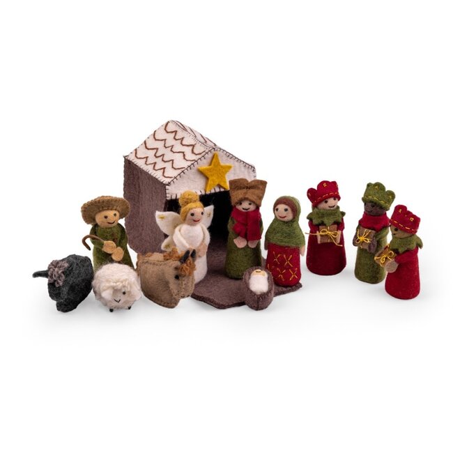 Filz-Weihnachtskrippe rood/groen