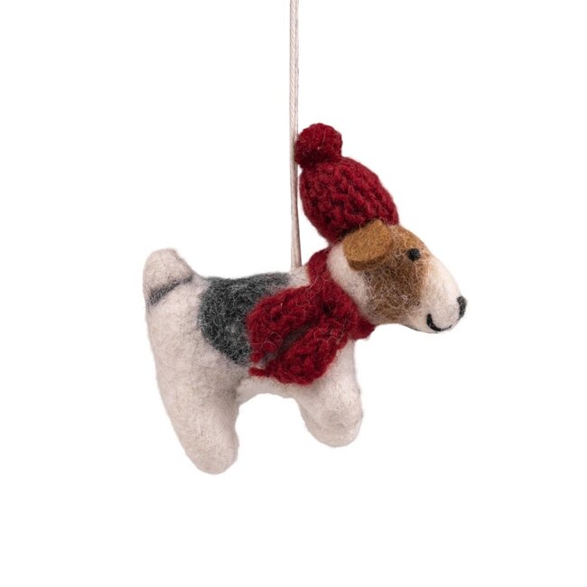 Felt Christmas Hanger Hondje Met Kerstmuts knitted