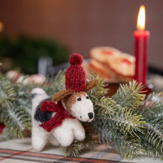 Filz Weihnachtshänger Hondje Met Kerstmuts knitted