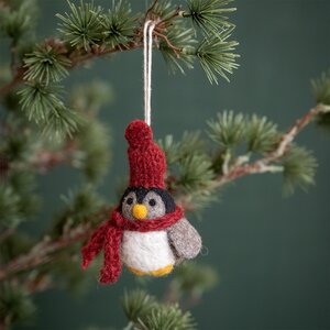 Sjaal met Verhaal Filz Weihnachtshänger Pinguin met Kerstmuts knitted