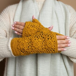 Sjaal met Verhaal Handwarmer Granny Square oker