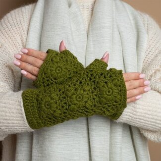 Sjaal met Verhaal Handwarmer Granny Square army green
