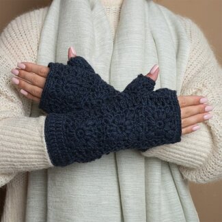 Sjaal met Verhaal Handwarmer Granny Square dark blue