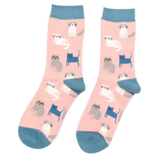 Miss Sparrow Socks Bamboo Cute Kitten dusky pink